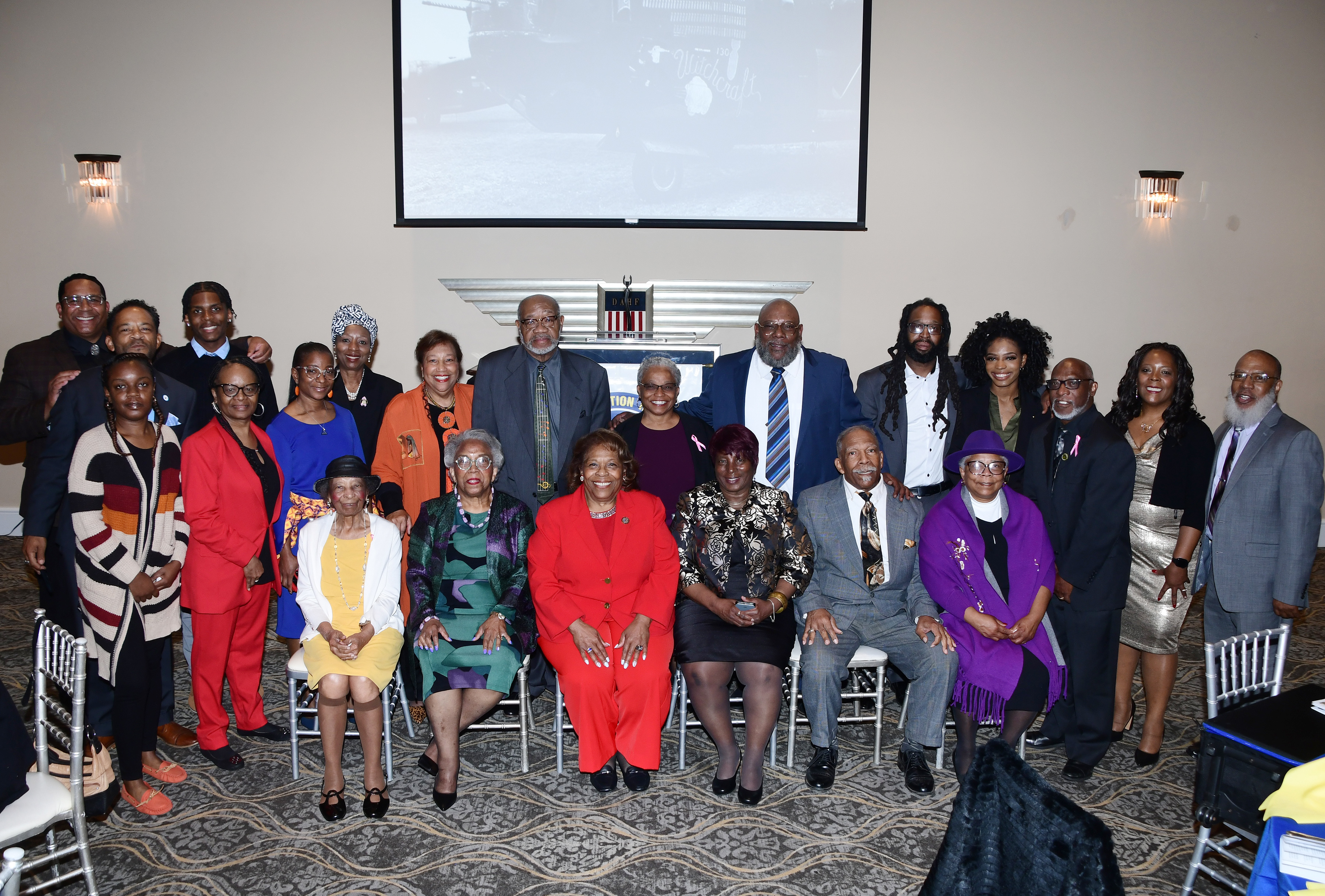 A large contingent of the immediate and extended family of Dr. Luna Mishoe attended the Del. Aviation Hall of Fame ceremony.