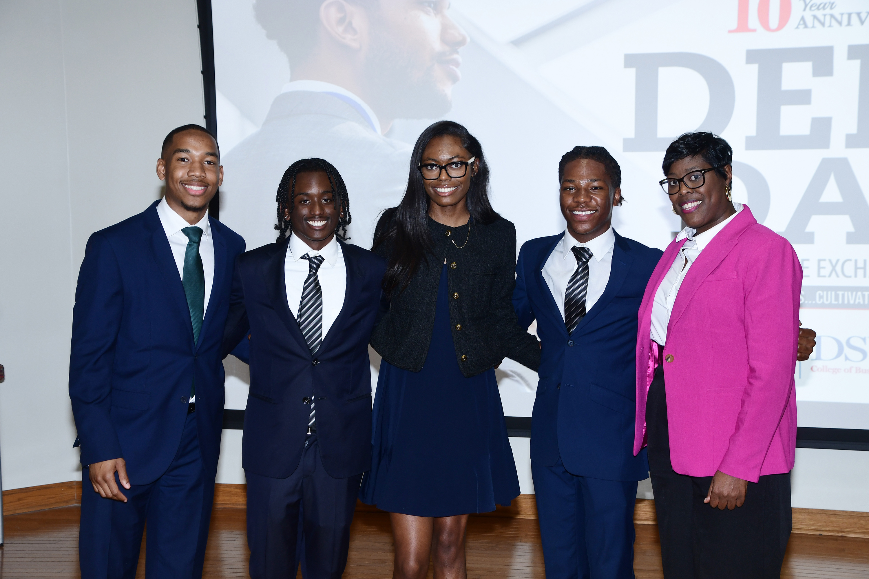 The winning Mission Mindful team of Jaden Weatherspoon, Brandon Jones, Tianna Manning, Awasung Moma and coach Dr. Carrie Awadzi.