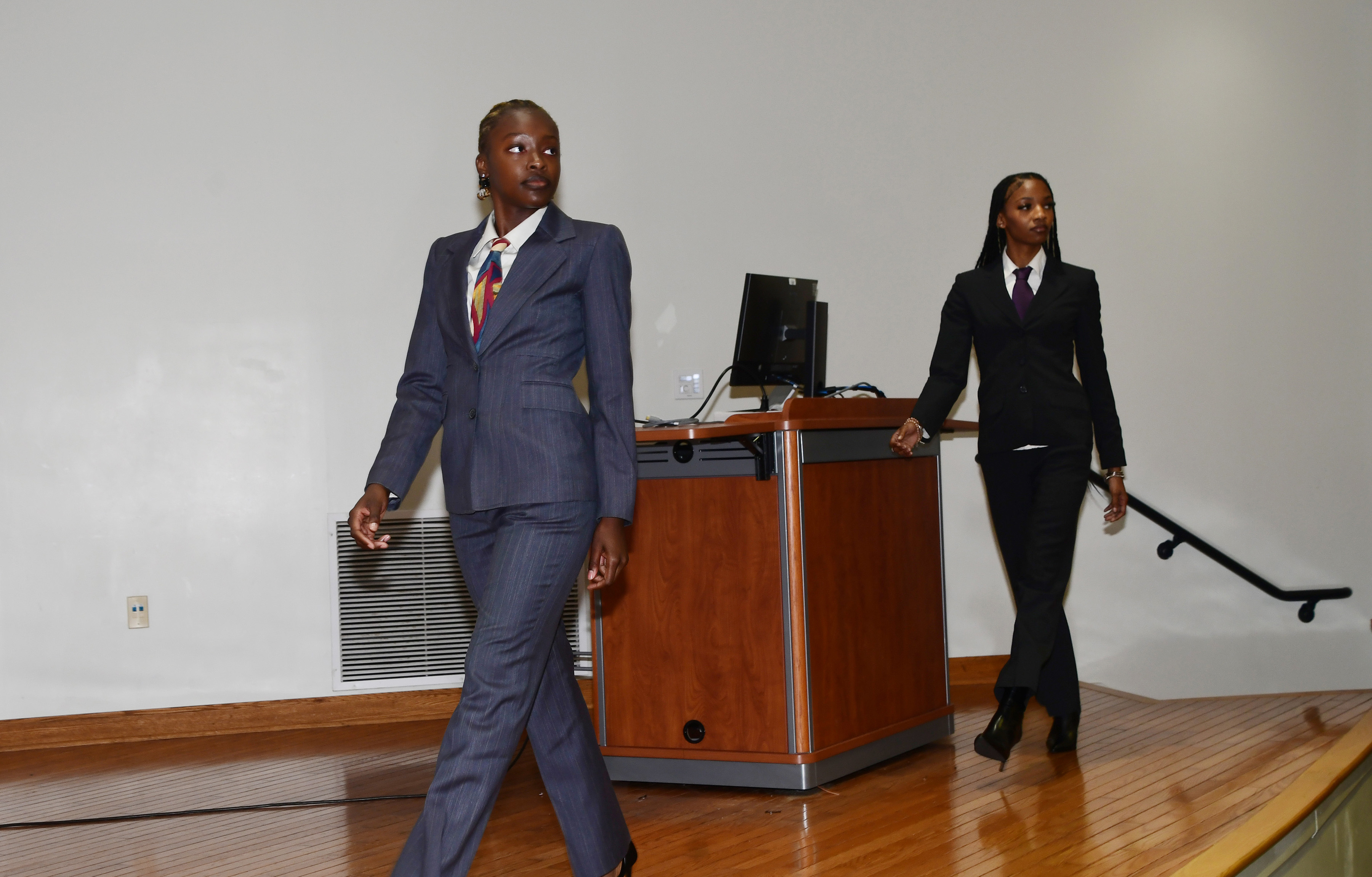 Two DSU College of Business students-turned models strutted across the Longwood Auditorium stage as part of the HBCU Professional Fashion Show, hosted jointly by the College and TD Bank. The attire showcased during the fashion show was professional clothing collected and donated by TD Bank.