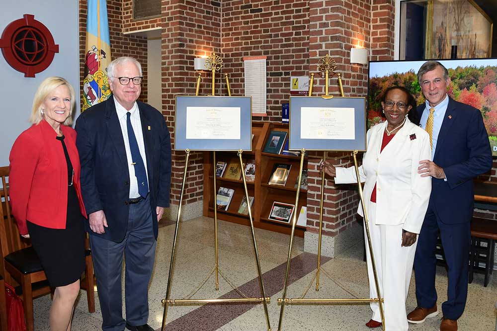 (L-r) Lt. Gov. Bethany Hall-Long, Dick Carter, Dr. Reba Hollingsworth, and Gov. John Carney, who presented Mr. Carter and Dr. Hollingsworth each with the Order of the First State award. The Governor made the presentation on the occasion of Dr. Hollingsworth's 98th birthday.