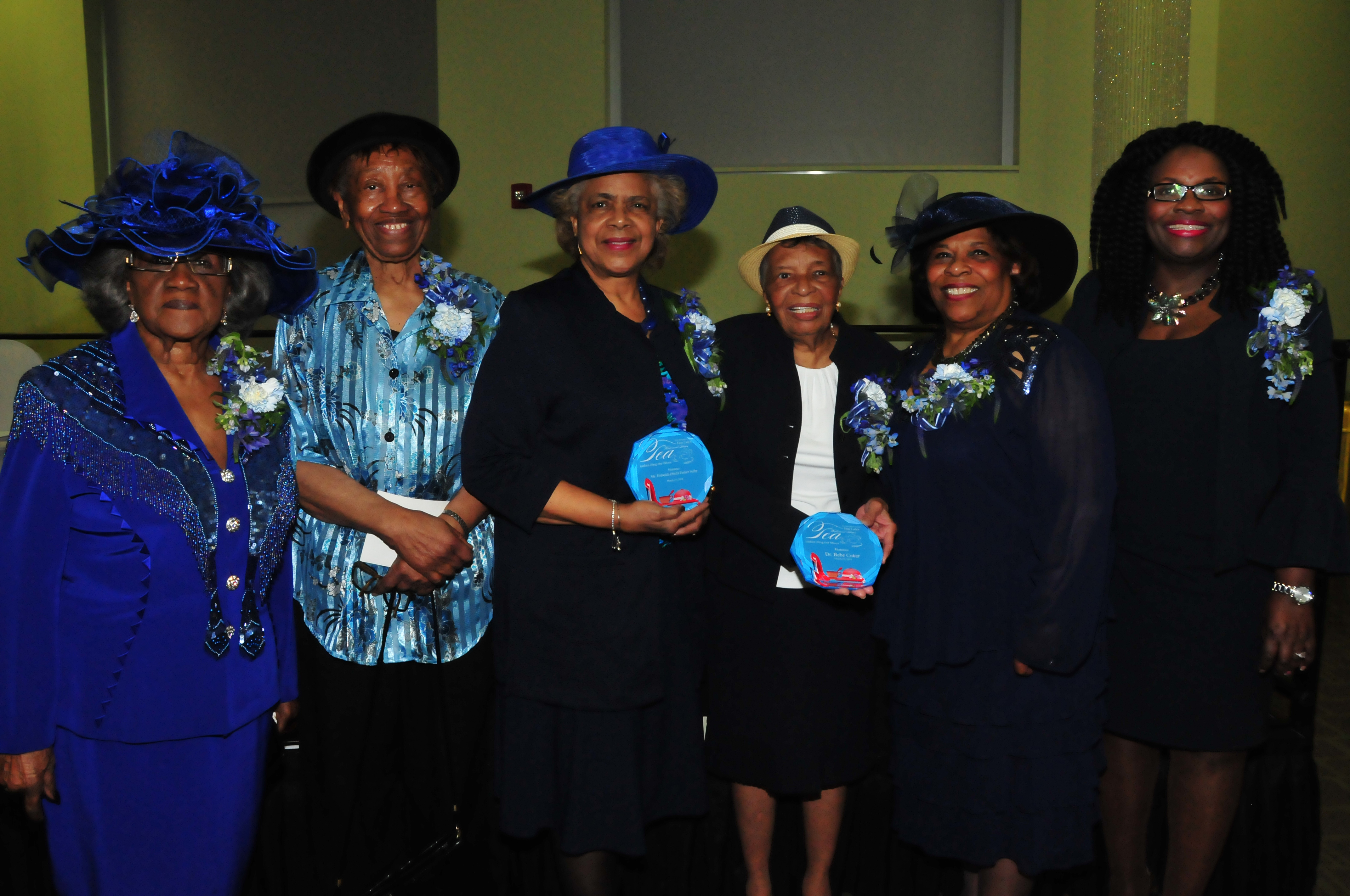 Event Co-Chair Virginia Carson, First Lady's Tea honorees Dr. Mable Morisson, Esthelda Parker-Selby, Dr. Bebe Coker, DSU Acting President Wilma Mishoe and event Co-Chair Enid Wallace-Simms.